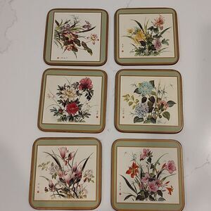 Pimpernel Acrylic Traditional Coasters Oriental Floral Design Set of 6